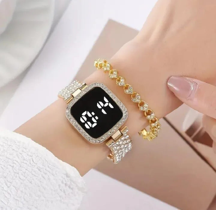 Chic Women's Digital Display Watch with Elegant Bracelet Strap - 1 Pc - Junaid.B